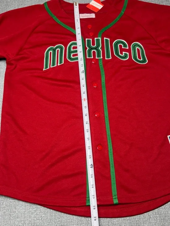 NWT Mitchell & Ness Mexico National Team Baseball Jersey Red Large - Picture 11 of 11